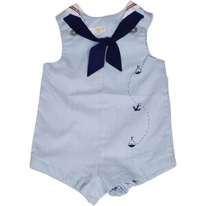Vintage Baby Togs Creation Romper Sleeveless Blue|White Sailboat Baby Boys 6-9M